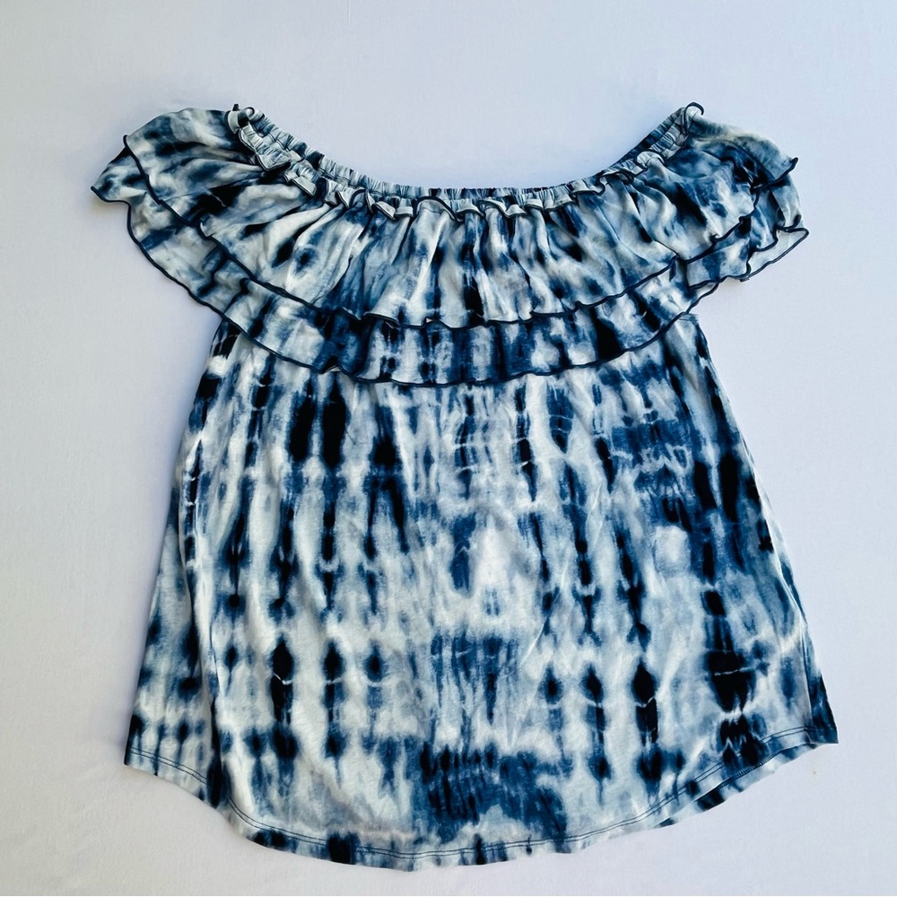 Lauren Ralph Lauren Womens Tie Dye Blue Off The Shoulder Blouse Coquette Top XL - Picture 5 of 8